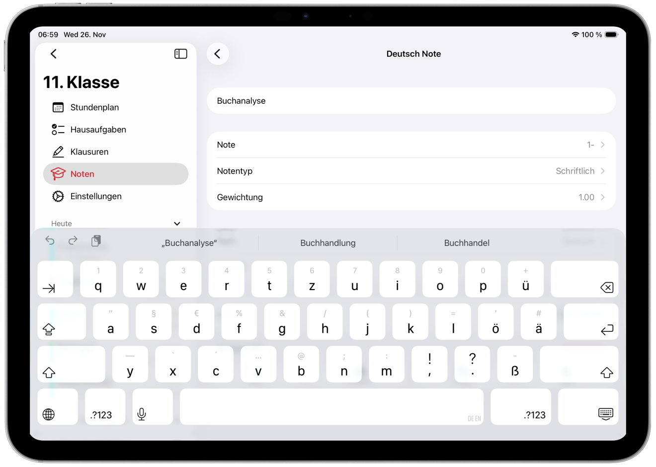 Notenübersicht mit optionalem Titel für bessere Zuordnung
